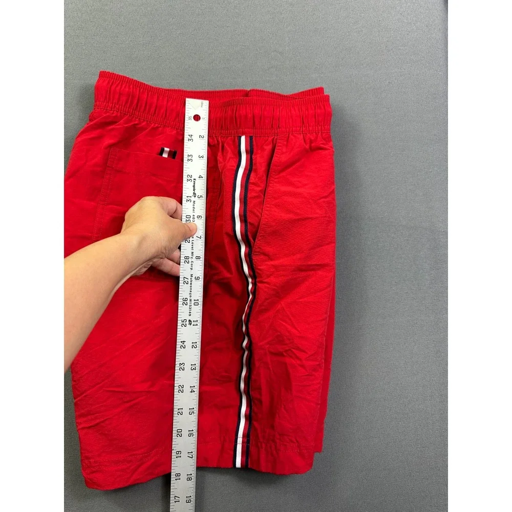 Tommy Hilfiger Men Red Swim Trunks Striped Mesh Lined Board Shorts Size M